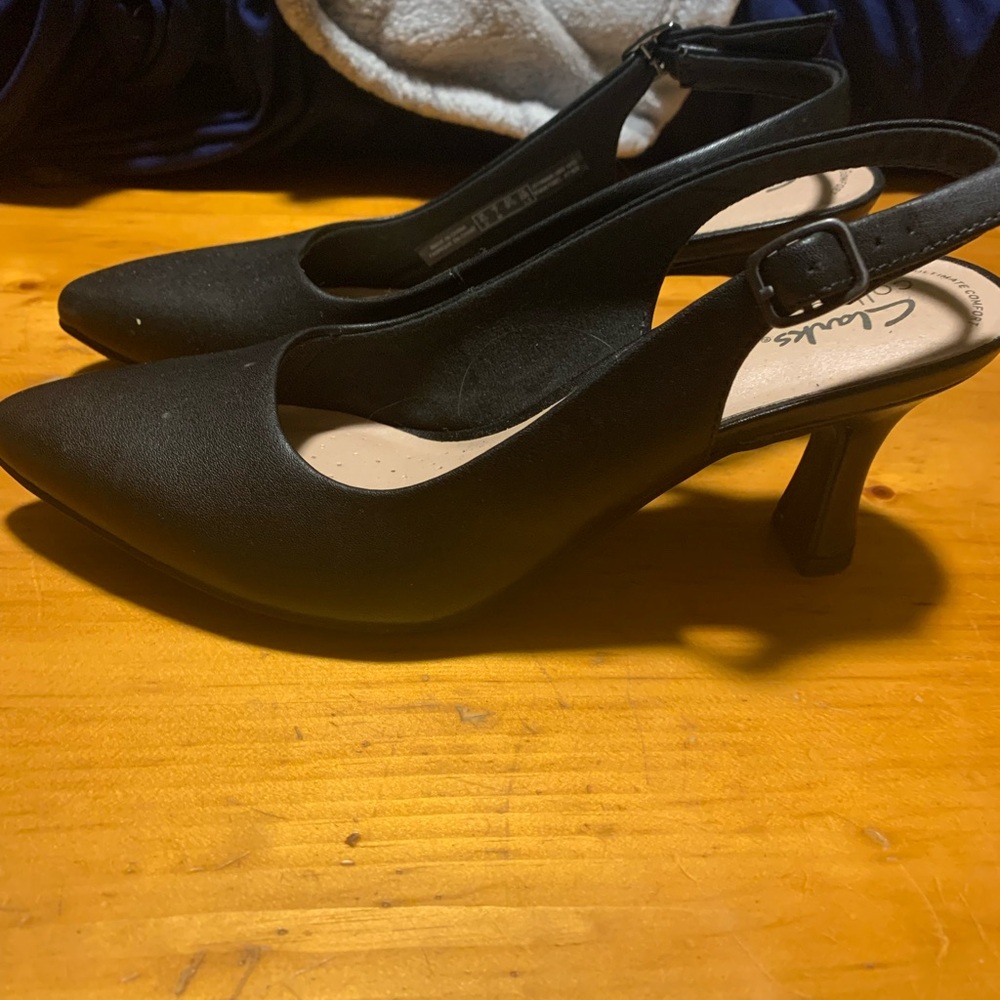 Clarks Black Classic Kitten Heel Slingbacks